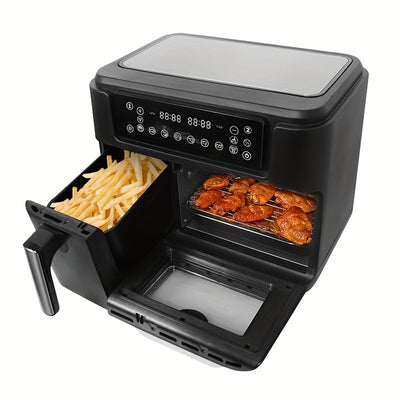 3.5QT XL Large Capacity Intelligent Touch Screen Dual Basket Air Fryer - Electric Grills with 2-in-1 Air Fryer & 8QT Oven Function, Healthy Frying, Grilling, Dehydration, and More, Convenient, Fast, and Space-Saving Design