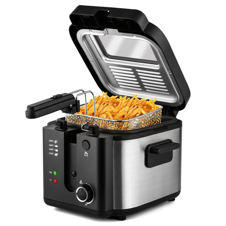 SUSTEAS 1500W Electric Deep Fryer with Temperature Control, Removable Lid & Non-Stick Basket - Easy-Clean 84.54oz Capacity for Home Use, Sleek Stainless Steel Design, Perfect for Frying Chicken, French Fries & More, Deep Frye