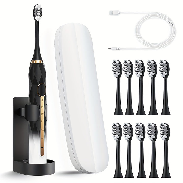 Acoustic Electric Toothbrush USB Rechargeable Couple Rechargeable Metal Shaft Adult Man And Woman Rechargeable Toothbrush Intelligent Timer 10 Replaceable Toothbrush Heads 5 Colors A Toothbrush Base A Portable Case