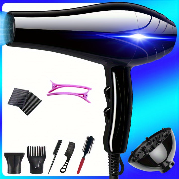 Professional Hair Dryer With European Plug High Power Salon Blow Dryer With Diffuser, Nozzles, And Styling Accessories