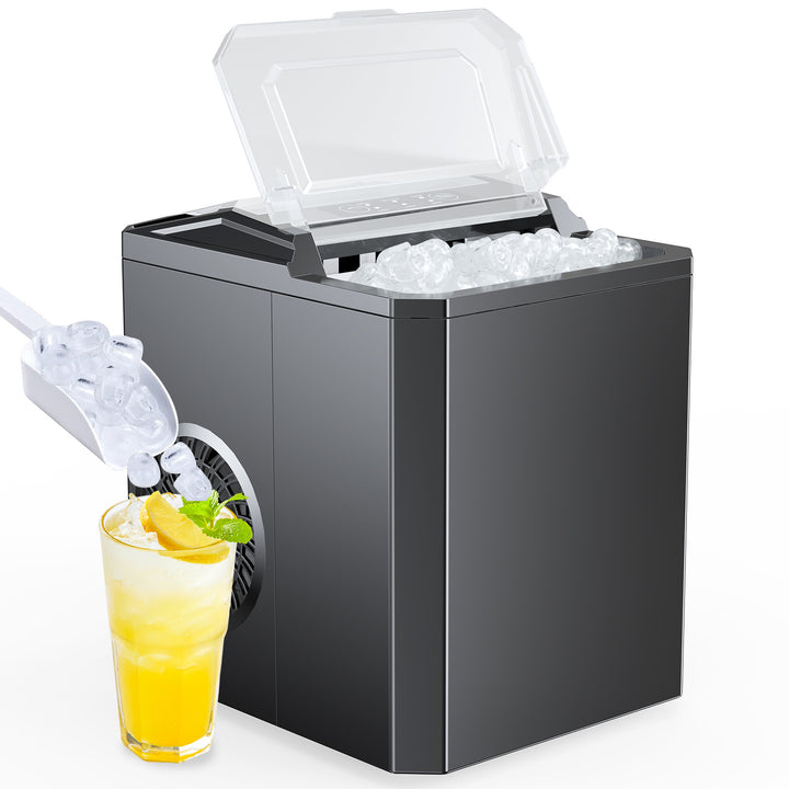 Upgraded Countertop Ice Maker with Free Ice Shovel, 9 Cubes in 6 Mins, Portable Self-Cleaning Ice Machine, 2 Sizes of Bullet Ice, Ice Scoop, Basket and Handle Included, Ice Cube Maker for Home Kitchen Party Camping