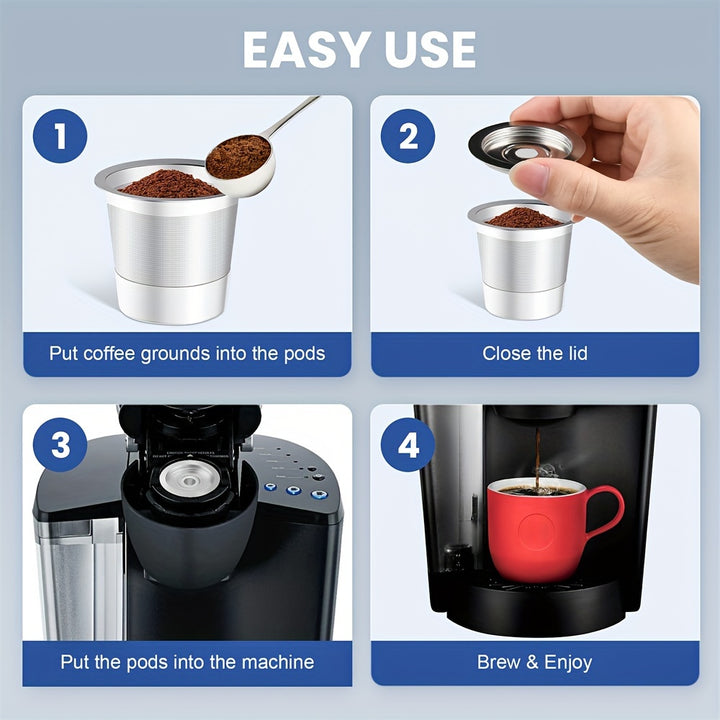 2pcs Premium Stainless Steel Reusable K-Cup Coffee Pods, 1.0 Compatible - High-Quality & Durable with 360° Perforated Brewing Design for Optimal Flavor Extraction, Rust-Resistant with Sealing Rubber Ring, Ideal for Home & Of