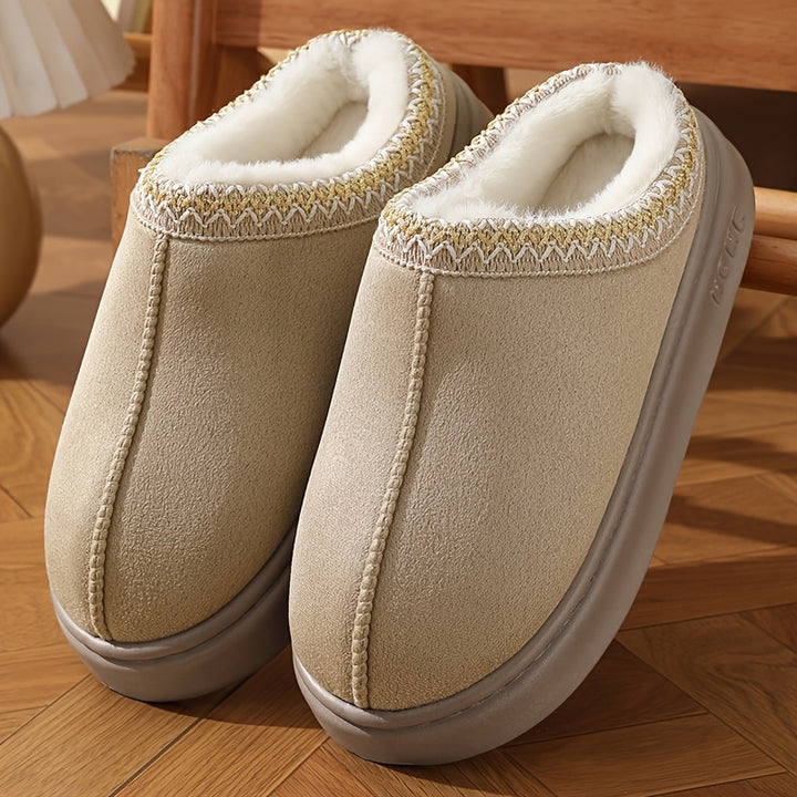 Women's comfortable fleece lined slippers, soft soles winter warm indoor and outdoor shoes, elegant indoor/outdoor winter shoes