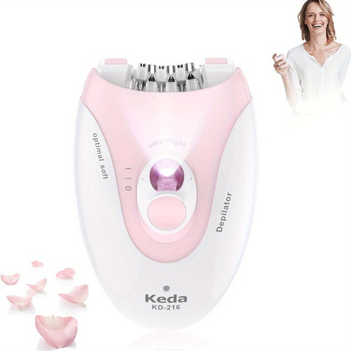 [Facial Epilator] Koina KD-214 | Cordless, Dual-Speed | 36-Tweezer Design | LED Light, Efficient | Face, Bikini, Arms, and Legs | Women | Pink & White