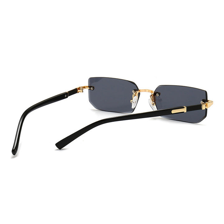 Square Rimless Vintage Sunglasses Stylish Design Golden Frame Black Hip Hop Sunglasses