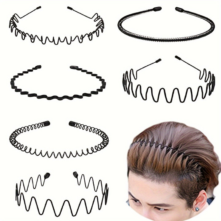 Metal Hair Band For Men Headband Women Hair Bands Men Unisex Black Wavy Spring Outdoor Sports Headbands For Men's Hair Band Hoop Clips Women Accessories Simple Elastic Non Slip Head Band Headwear, Ideal choice for Gifts