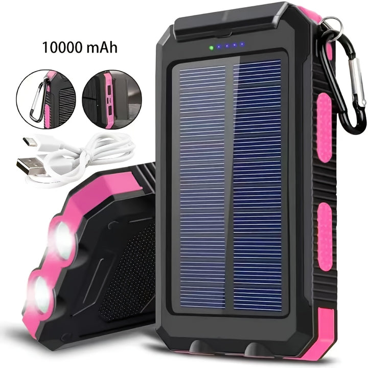 USB Tragbares Ladegerät Solar Power Bank für Handys, Camping Externe Backup-Batteriepack Dual 5V USB Port Ausgang, 2 LED Lichter Taschenlampe mit Zeiger