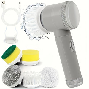 [5 Interchangeable Brush Heads Scrubber] Electric Spin Scrubber, a Portable Cleaning Tool Featuring 5 Interchangeable Brush Heads, Designed for High-Speed Cleaning in Kitchens And Bathrooms. It Is a Rechargeable Multipurpose