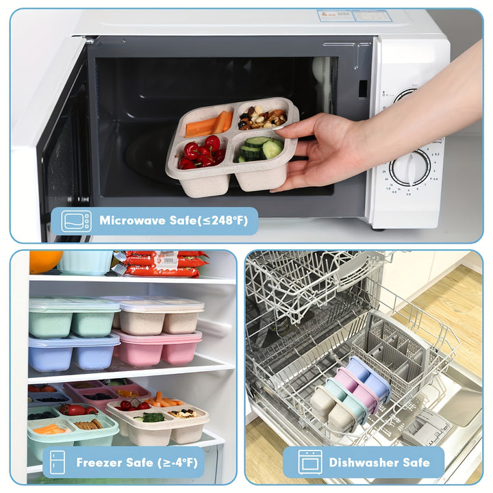 BPA-Free 4-Compartment Wheat Straw Bento Lunch Box - 1pc High-Quality, Dishwasher Safe Meal Prep Container for Adults, Perfect for School, Work, Travel