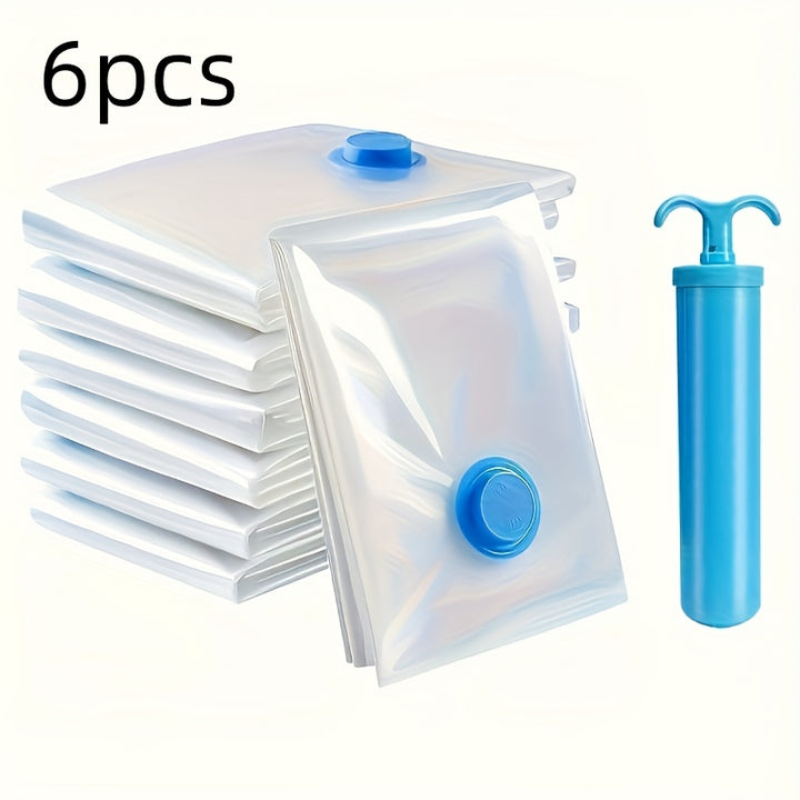 [Vacuum Storage Bags] 6pcs Vacuum Storage Bags with 1 Manual Pump - Portable Plastic Travel Bag - Suitable for Blankets, Bedding, Clothes, Quilts, Duvets, Ideal Home Supplies, Must-have Storage Space-saving Bag