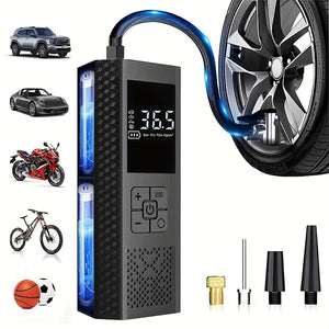150PSI Portable Air Compressor with Tire Pressure Gauge & LED Display - 3X Faster One-Touch Smart Cordless Tire Inflator, USB-Powered, Rechargeable Battery