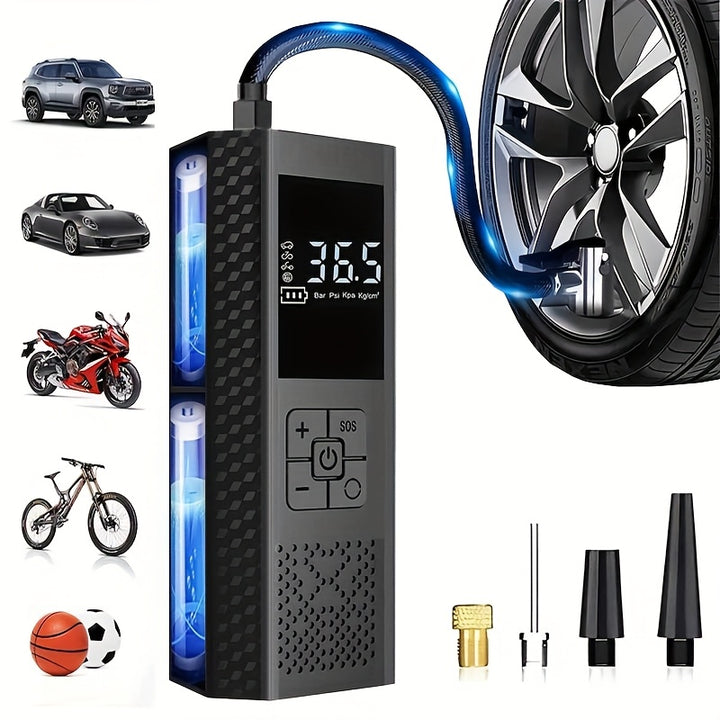 150PSI Portable Air Compressor with Tire Pressure Gauge & LED Display - 3X Faster One-Touch Smart Cordless Tire Inflator, USB-Powered, Rechargeable Battery