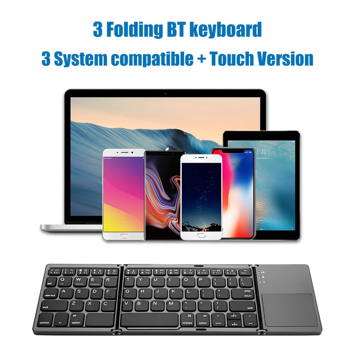 Ultra-thin Wireless Foldable Keyboard - Bi-fold/Three Fold Portable Keyboard for Three Systems Universal Office Silent