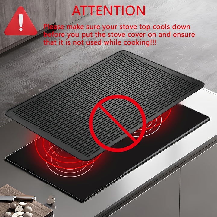 [28"x20" Heat Resistant Stove Top] Silicone Electric Stove Top Cover Mat - 28"x20"Ceramic Stove top Cover, Heat Resistant Glass Cooktop Cover, Flat RV Range Stovetop Protector, Extra Large Silicone Dish Drying Mat - BLACK