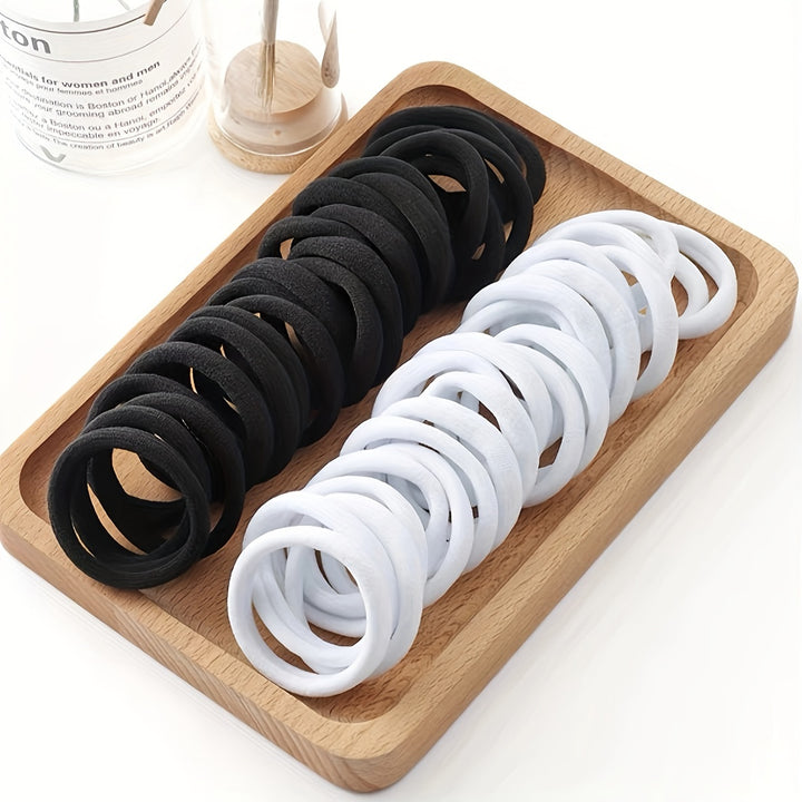 50/100pcs Black Fabric Elastic Hair Ties for Women & Girls - Soft, Damage-Free Ponytail Holders, Scrunchies, Everyday Hairstyling Accessories