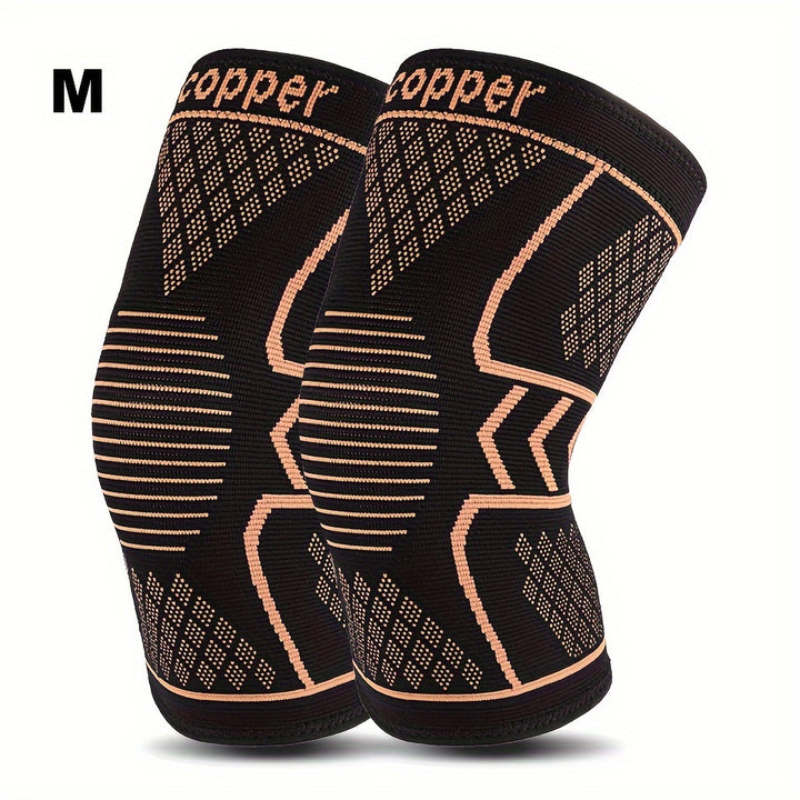 2pcs Copper Compression Knee Sleeves For Sports - High Elastic Non-slip, Breathable Knit, Supportive & Elastic, Suitable For Outdoor Sports, Running, Fitness, Various Ball Games, Basketball & Athletic Injury Prevention, Very