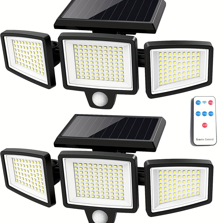 210LED Solar-Powered Street Light, Triple Head Rotatable Double Row Sensor Light with 3 Lighting Modes, Waterproof and Sunproof, Ideal for Outdoor Gardens, Courtyards, Streets, and Walkways