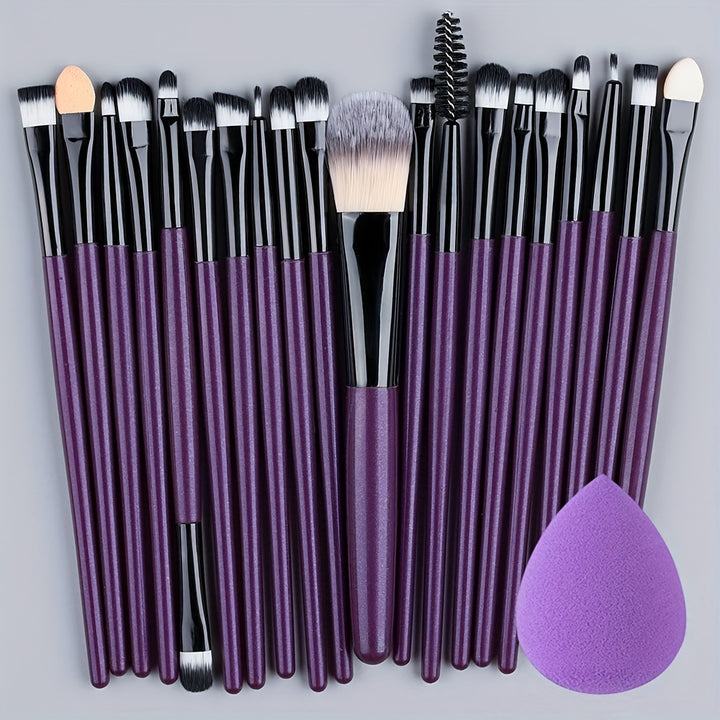 [20-Piece Luxe Makeup Brush Set] 20-Piece Hypoallergenic Makeup Brush Set with Nylon Bristles - Luxe Palm Brushes for Foundation, Blush, Eye Shadow, Eyebrow, & Lip, All Skin Types, ABS Rod - Professional & Beginner Kit, Trave