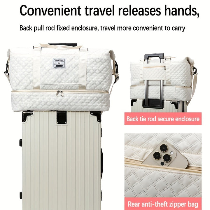 Large Capacity Water-Resistant Travel Duffle Bag - Fashionable Polyester Gym Yoga Tote with Adjustable Strap, Zipper Closure, Polyester Lining - Hand Washable