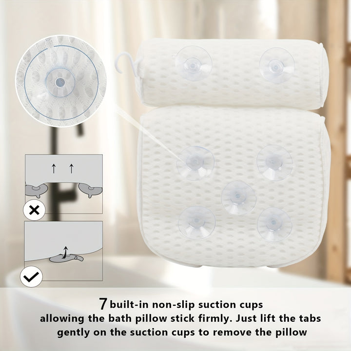 1pc Non-Slip Spa-like Bathtub Pillow for Neck and Back Support with Suction Cups Bathroom Accessories