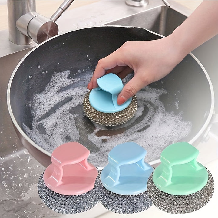 1pc Multi-Purpose Kitchen Cleaning Brush with Detachable Steel Scrubber - Gentle on Pots, Removes Oil Stains, Ideal for Dishes & Bathroom Surfaces