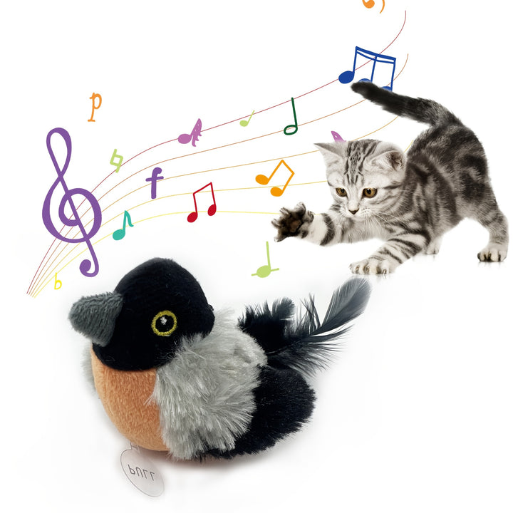 Sparrow Bird-Shaped Pet Toy, Fabric, Animal Print, Battery Powered, Non-rechargeable, Suitable for All Breed Sizes, Safe Button Battery, Interactive Play for Cats