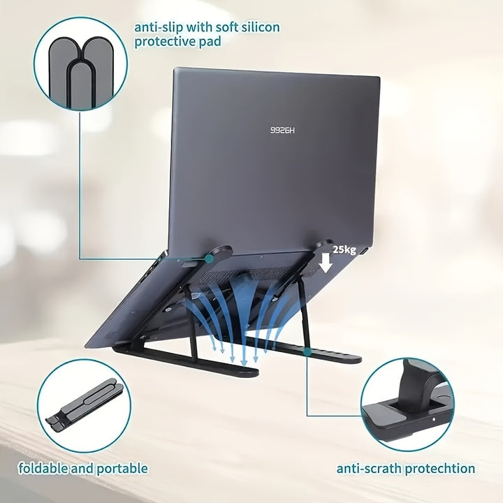 Adjustable Laptop Stand, Portable Multi-Angle Notebook Holder with Soft Silicone Pads, ABS Material, Compatible with 25.4-43.18cm Laptops, Foldable & Lightweight Design with Device Mount Features