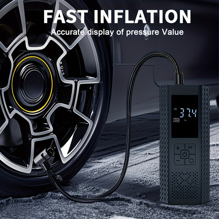 150PSI Portable Air Compressor with Tire Pressure Gauge & LED Display - 3X Faster One-Touch Smart Cordless Tire Inflator, USB-Powered, Rechargeable Battery