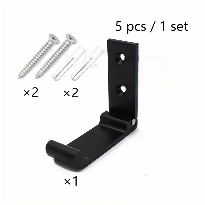 Five Wall-Mounted Rust-Proof Aluminum Folding Hangers, Heavy-Duty Black Metal Hangers Suitable for Hanging Clothes, Towels, Hats, Bags, And Fitness Equipment. Includes Accessory Screws for Space Organization And Decoration, L