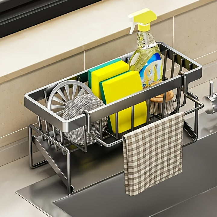 Kitchen Sink Sponge Holder, 304 Stainless Steel Self Draining Kitchen Sink Organizer, Sink Rack, Dish Brush Rag Soap Scrub Accessories For Countertop Baskets, Buckets And Containers, Baskets, Buckets And Containers For Home O