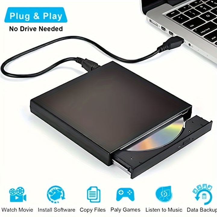 Compact USB 2.0 External CD/DVD Drive - Portable CD-RW & DVD-RW Burner for Laptops and Desktops, for Return School