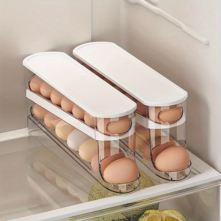 Automatic Egg Storage Box for 12-14 Eggs with a Double-Layer Sliding Design - a Fresh Egg Organizer with a Flip Cover