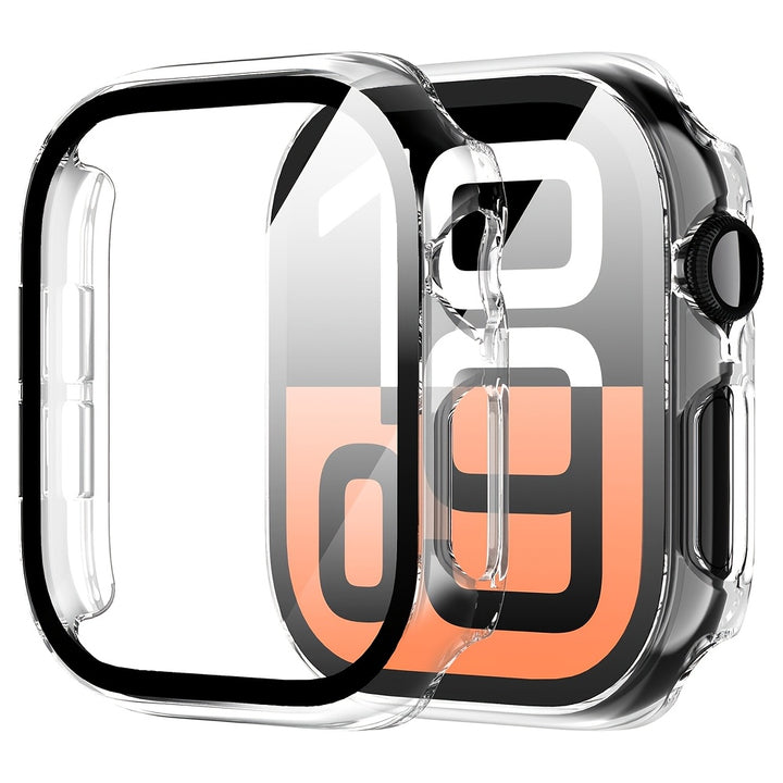 Coque en PC dur ultra-mince et cristal clair avec protecteur d'écran en verre trempé HD pour Apple Watch Series Ultra/10/9/8/7/6/5/4/SE - Bumper à couverture complète résistant aux rayures