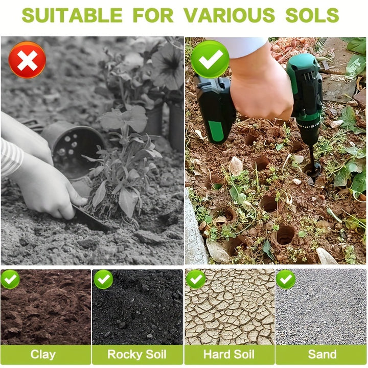 1pc Solid Steel Shaft Spiral Drill Bit, 3/8" Hex Drive Garden Plant Auger Drill Bit, Black Hex Driver Drill, Cement Board Drill, Planter, Hex Bit Organizer