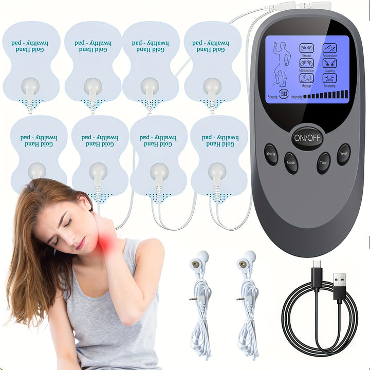 CESLIFF TENS + EMS Dual Channel Muscle Relief Pulse Massager With 8 Electrodes For Shoulder, Shoulder And Back Pain, Knee Muscle Relief, Injury Recovery, Portable Design, Perfect Gift For Family And Friends!