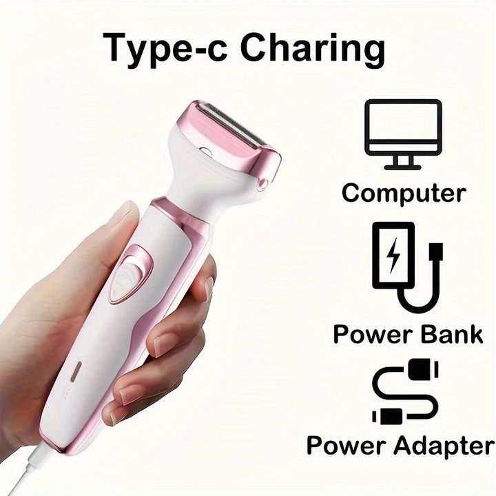 USB Rechargeable 4-in-1 Electric Razor Kit - Painless Shaver for Face, Nose, Legs & Bikini Area - Wet/Dry Use, Portable with 500mAh Lithium Battery