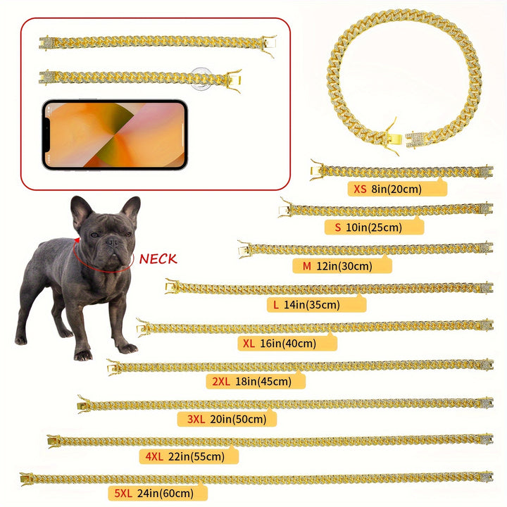 Sparkling Diamondoid Dog Collar: Secure Metal Chain & Buckle for Stylish Walks!