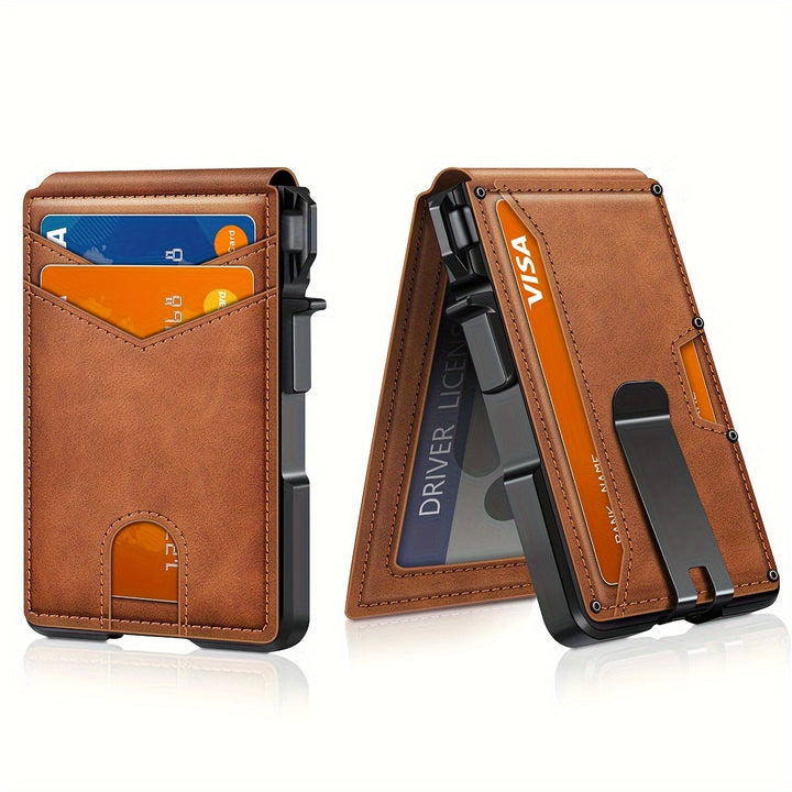 1pc Portefeuille Slim RFID Bloquant pour Hommes avec Clip à Billets - Texture en Fibre de Carbone, Support de Carte de Crédit en Alliage d'Aluminium, Design Bifold Sécurisé pour Professionnels.