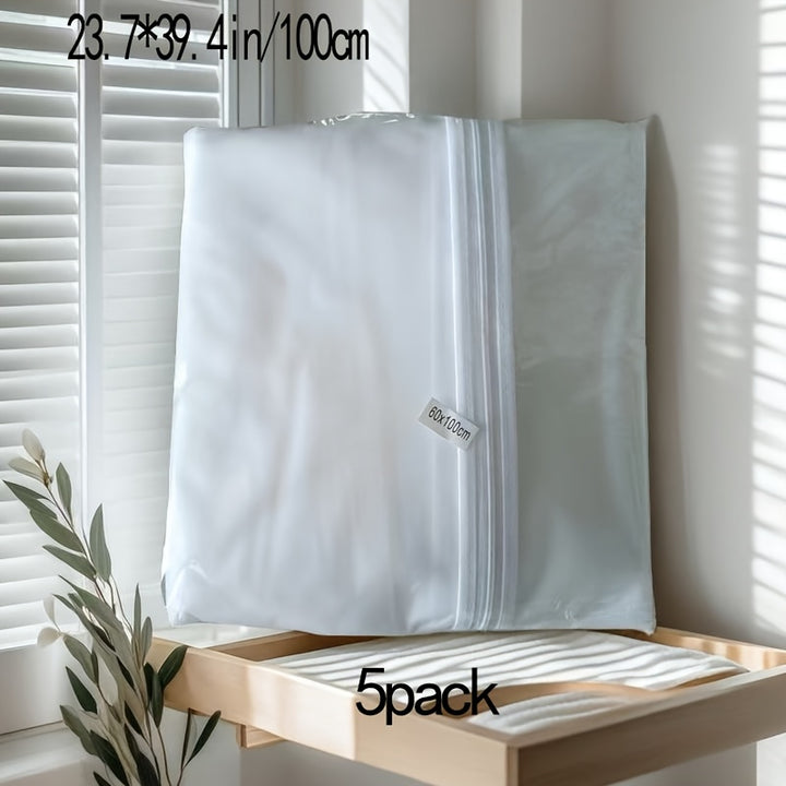 5pcs Zippered Garment Bags - Transparent PEVA Dustproof Clothing Covers with Hanging Hooks for Suits, Coats & Delicate Fabrics, Closet Organization & Travel Storage, Clothes Storage, Clear Visibility Material