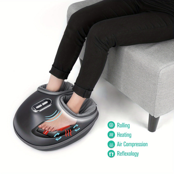 Relaxing Shiatsu Foot Massager Machine - Deep Kneading, Soothing Heat, Air Compression for Enhanced Blood Circulation and Foot Wellness - Ideal for Home or Office Use, Perfect Christmas Gift (Gray)