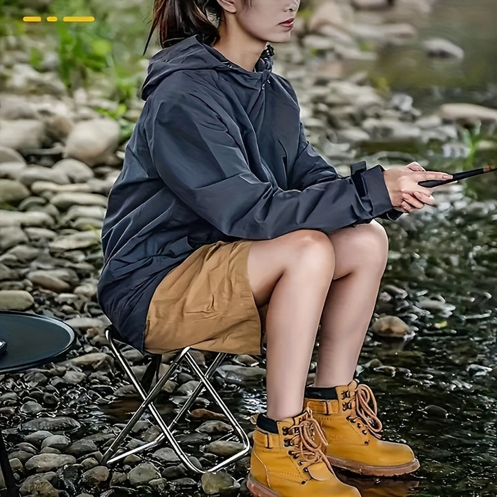 1pc Ultra Compact Folding Stool - Lightweight & Durable Aluminum Alloy Frame, Quick-Fold Design for Travel, Camping, Fishing, Beach, and Outdoor Adventures - Portable & Easy to Carry, Beach Stool | Modern Outdoor Stool | Dura
