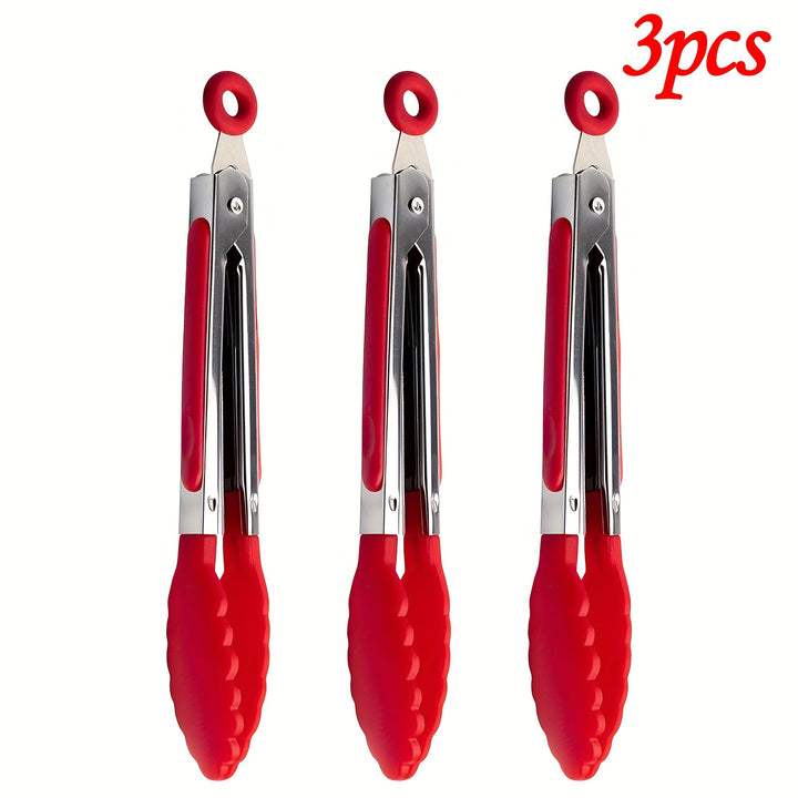 3pcs / 7pcs Kitchen Tongs, 7 Inch Small Silicone Tongs with Stainless Steel Silicon Handles and Nylon Tips, Heat Resistant Non-Stick Cooking Tongs, Mini Locking Food Tongs for Cooking Salad Grilling and Frying