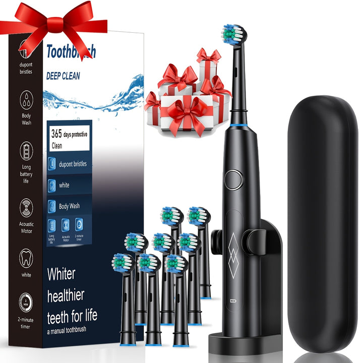 Sleek Black Sonic Electric Toothbrush for Adults - USB Rechargeable, Deep Clean with Soft Bristles, 600mAh Lithium Polymer Battery, Oral Care with 5 Modes, Includes 4 Ribbon-Tied Brushes + Gift Box