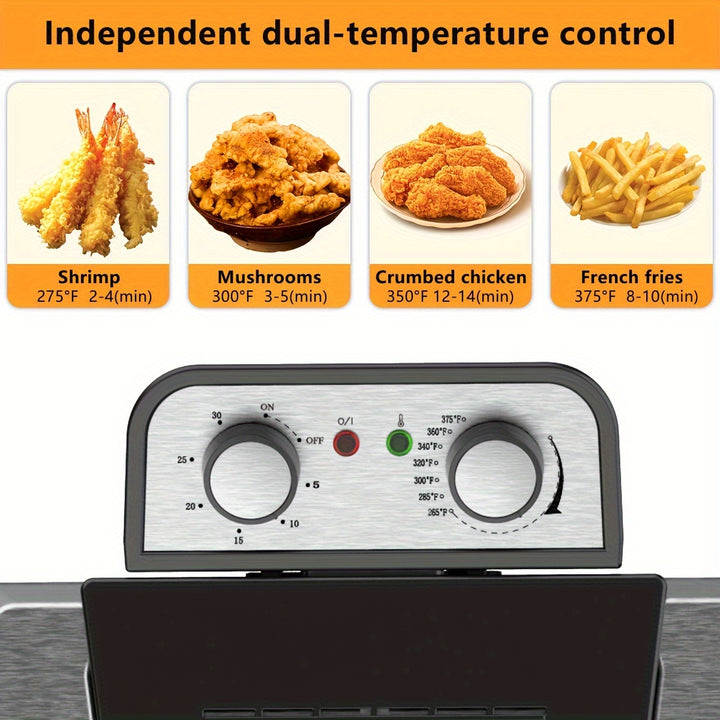 Stainless Steel 1pc 5.3QT Deep Fryer with Basket - Electric Fryer with View Window Lid, Adjustable Temperature & Timer, 1800W - US Plug for Fried Chicken, Shrimp, French Fries