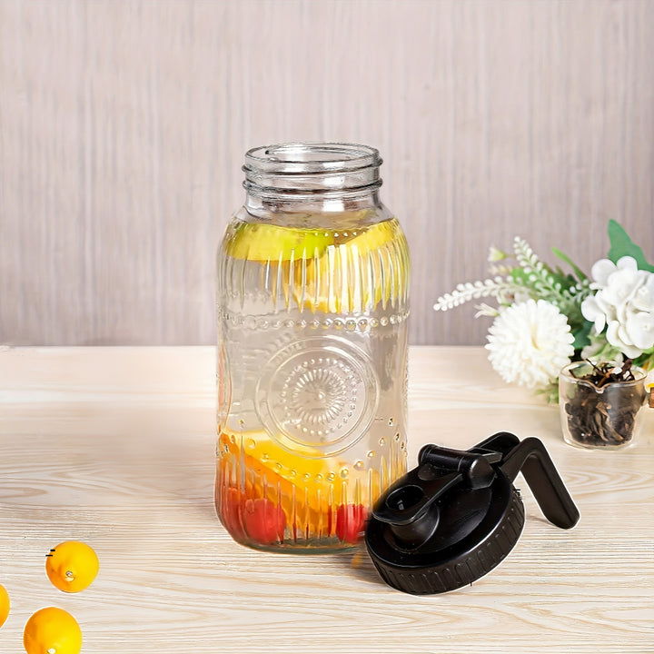 2-Quart 64 Oz Vintage Half Gallon Mason Jar Pitcher with Wide Mouth and Airtight Lid - Large Glass Jug for Water, Juice, Milk, Tea, Iced Coffee and Drinks