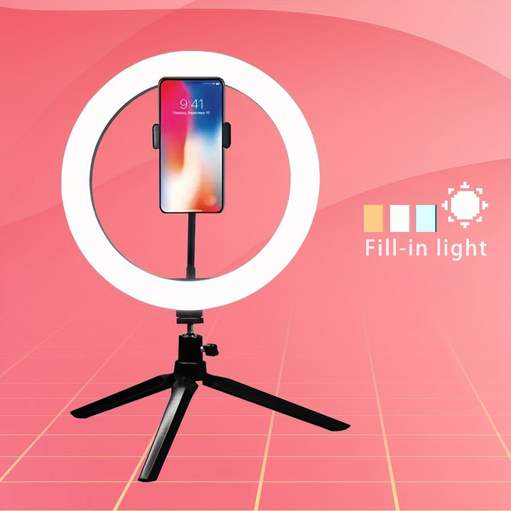 25.4 Cm LED Ring Light With Tripod And Phone Holder, Adjustable Phone Holder With Dimming Function, Suitable For YouTube Videos, Photography, Selfies, Vlog, Makeup, Live Streaming