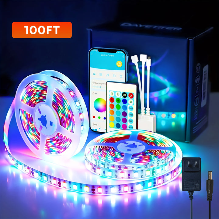 25/50/53/100/130/200ft Extra Long Smart LED Strip Lights, RGB LED Lights with App And Remote Control, Timing&dimmable, Music Sync Color Changing Lights, DIY