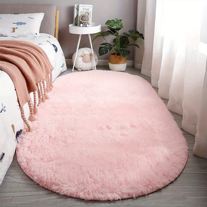 Oval Bedside Rug for Bedroom, End-of-Bed Mat, Living Room Coffee Table Mat