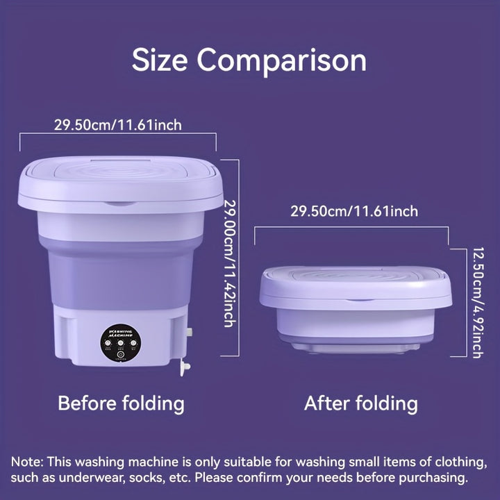 Portable Foldable 8L Mini Washing Machine - 3 Modes, Deep Cleaning, Soft Spin Dry for Business Trip, Home, RV, Washing Delicates
