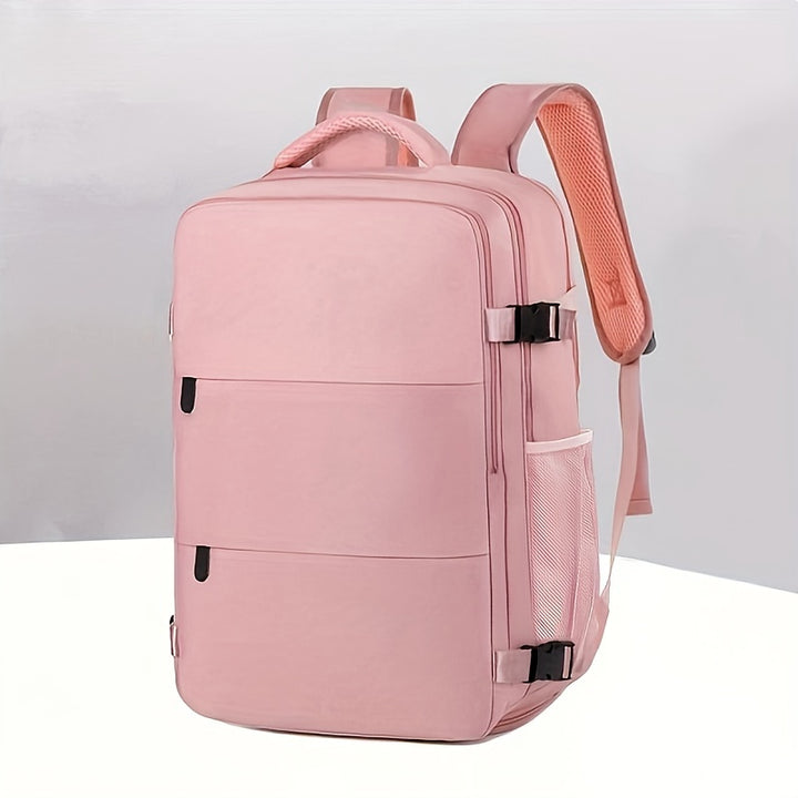 Stylish Travel Backpack with Shoe Compartment - Lightweight Polyester Laptop Bag for Women, Available in Pink or Black